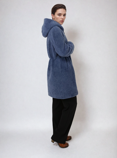 Delaney, 87 cm. - Hood - Curly Lamb - Women - Blue