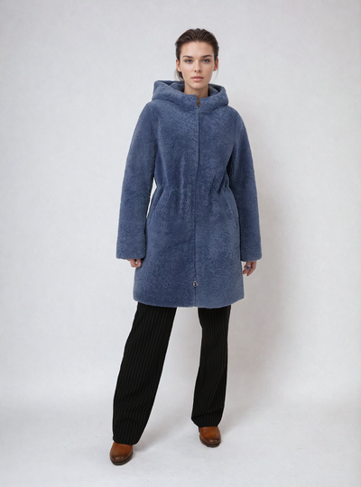 Delaney, 87 cm. - Hood - Curly Lamb - Women - Blue