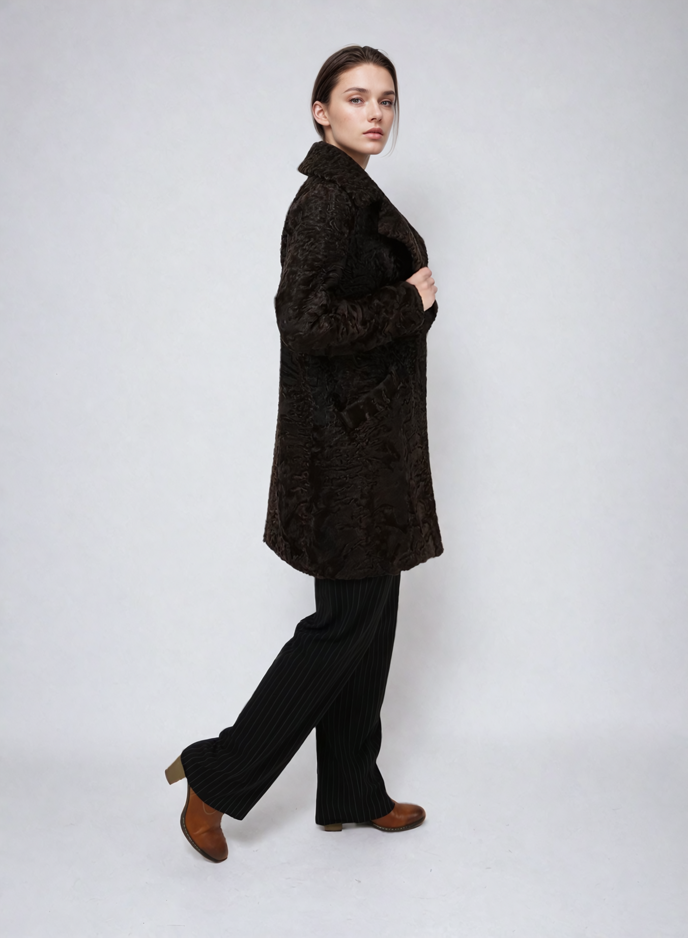 April, 85 cm. - Collar - Persian Lamb - Women - Brown