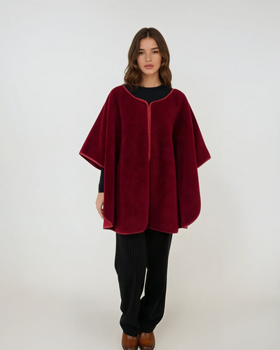 Inaya Poncho, 80 cm. - Air Wool - Women - Red