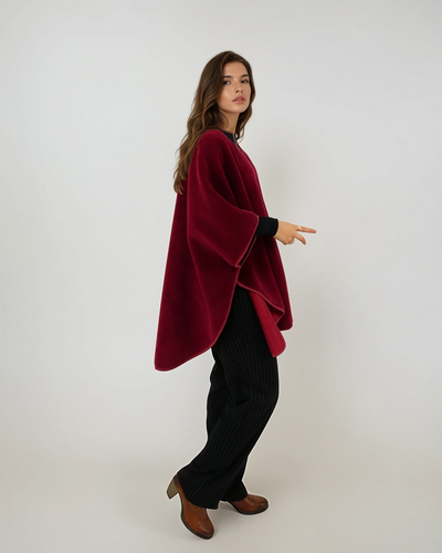 Inaya Poncho, 80 cm. - Air Wool - Women - Red