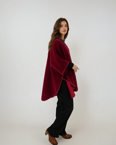 Inaya Poncho, 80 cm. - Air Wool - Women - Red
