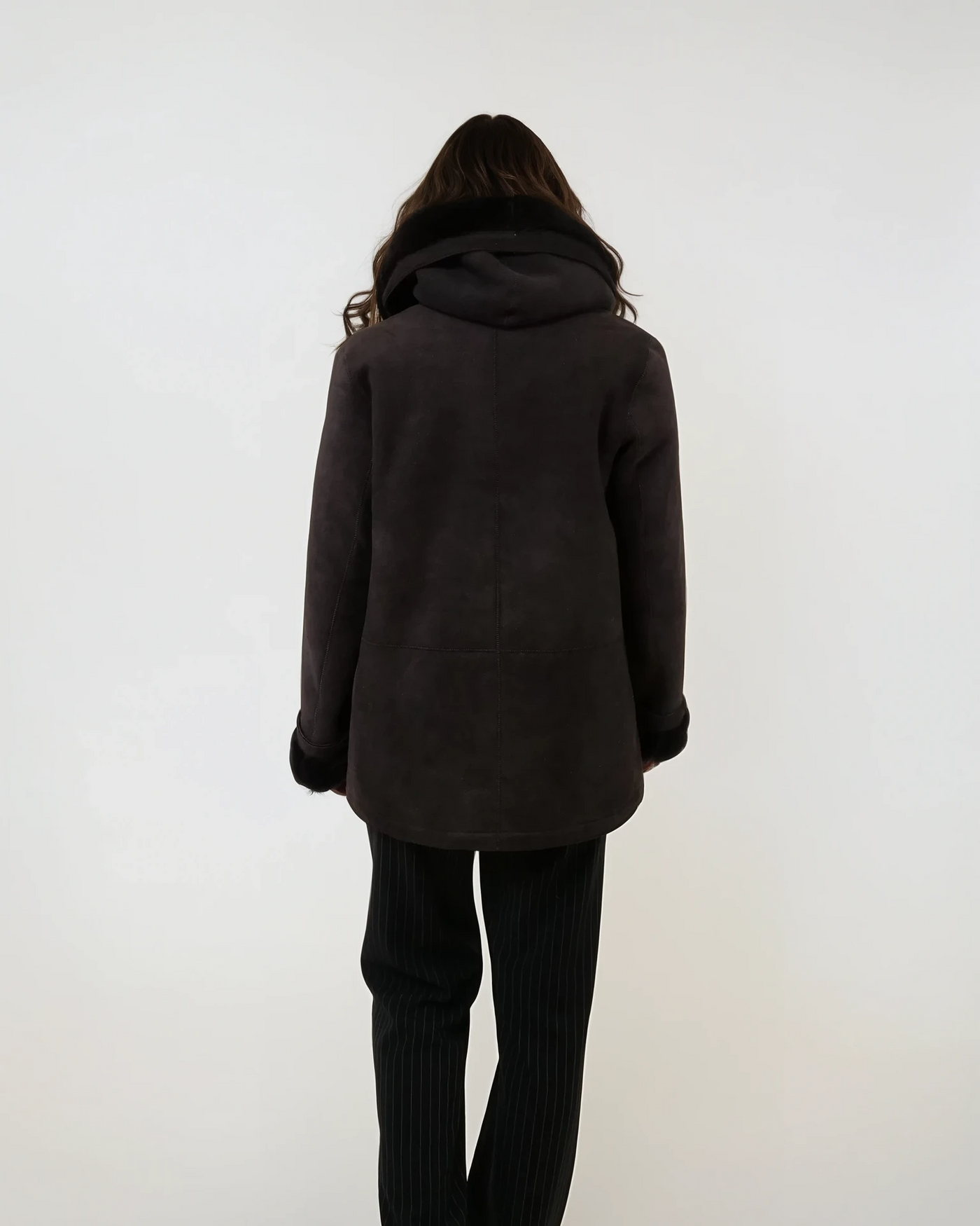 Tara, 70 cm. - Hood - Suede Lamb - Women - Dark Brown