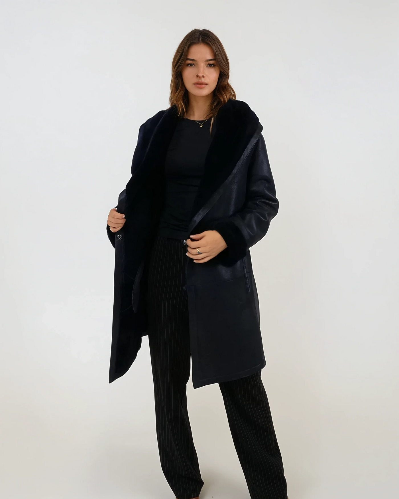 969, 90 cm. - Hood - Nappa Lamb Crack - Women - Navy