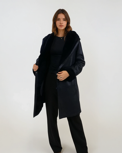 969, 90 cm. - Hood - Nappa Lamb Crack - Women - Navy