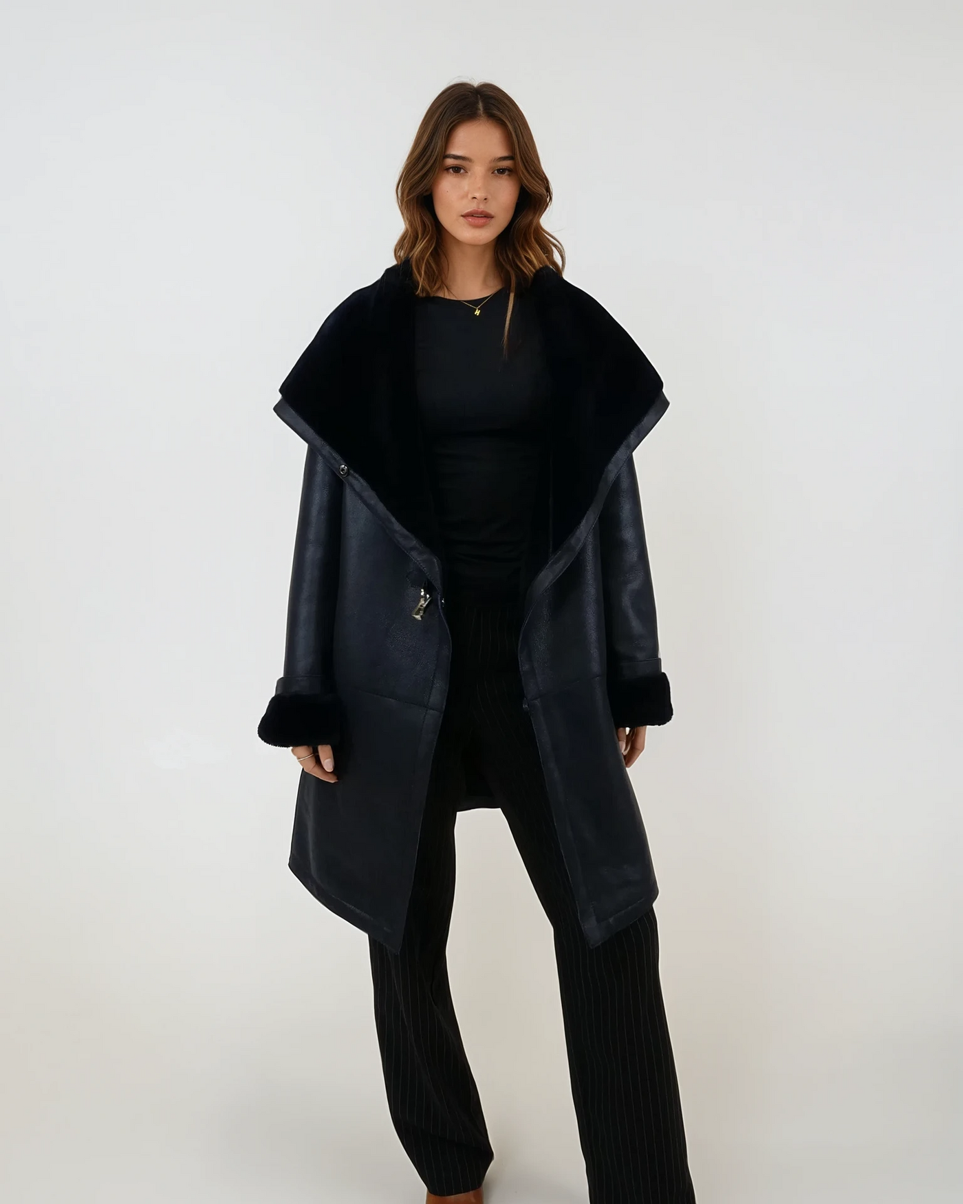 969, 90 cm. - Hood - Nappa Lamb Crack - Women - Navy