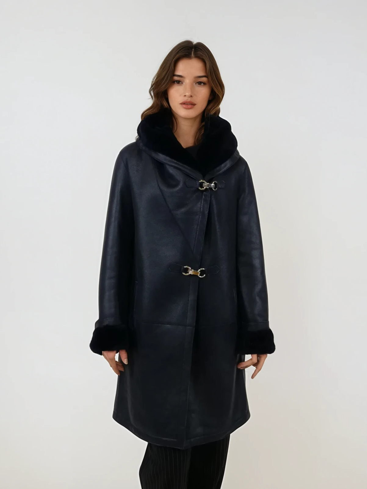 969, 90 cm. - Hood - Nappa Lamb Crack - Women - Navy