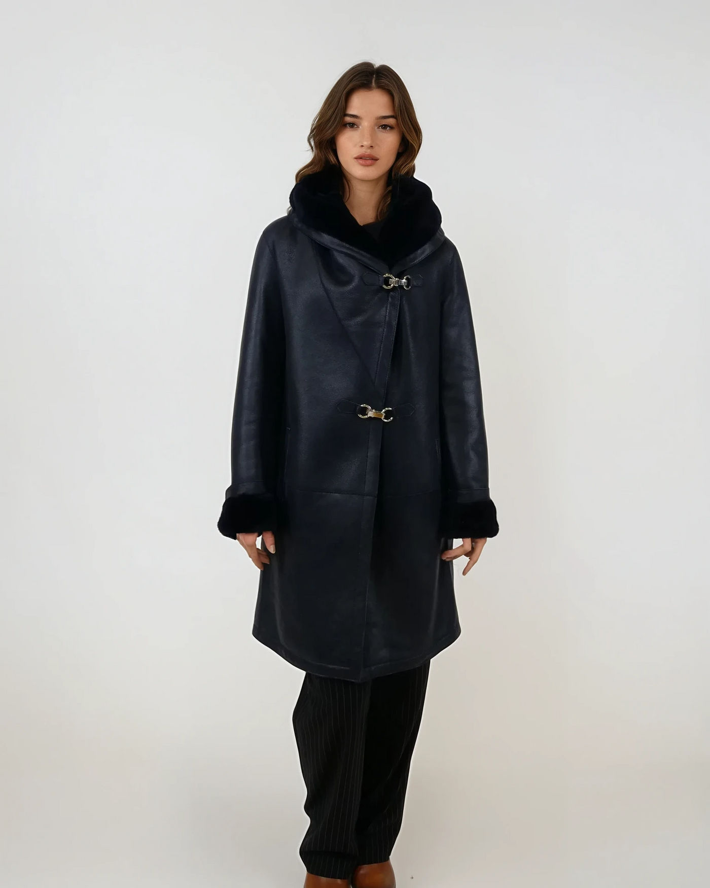 969, 90 cm. - Hood - Nappa Lamb Crack - Women - Navy