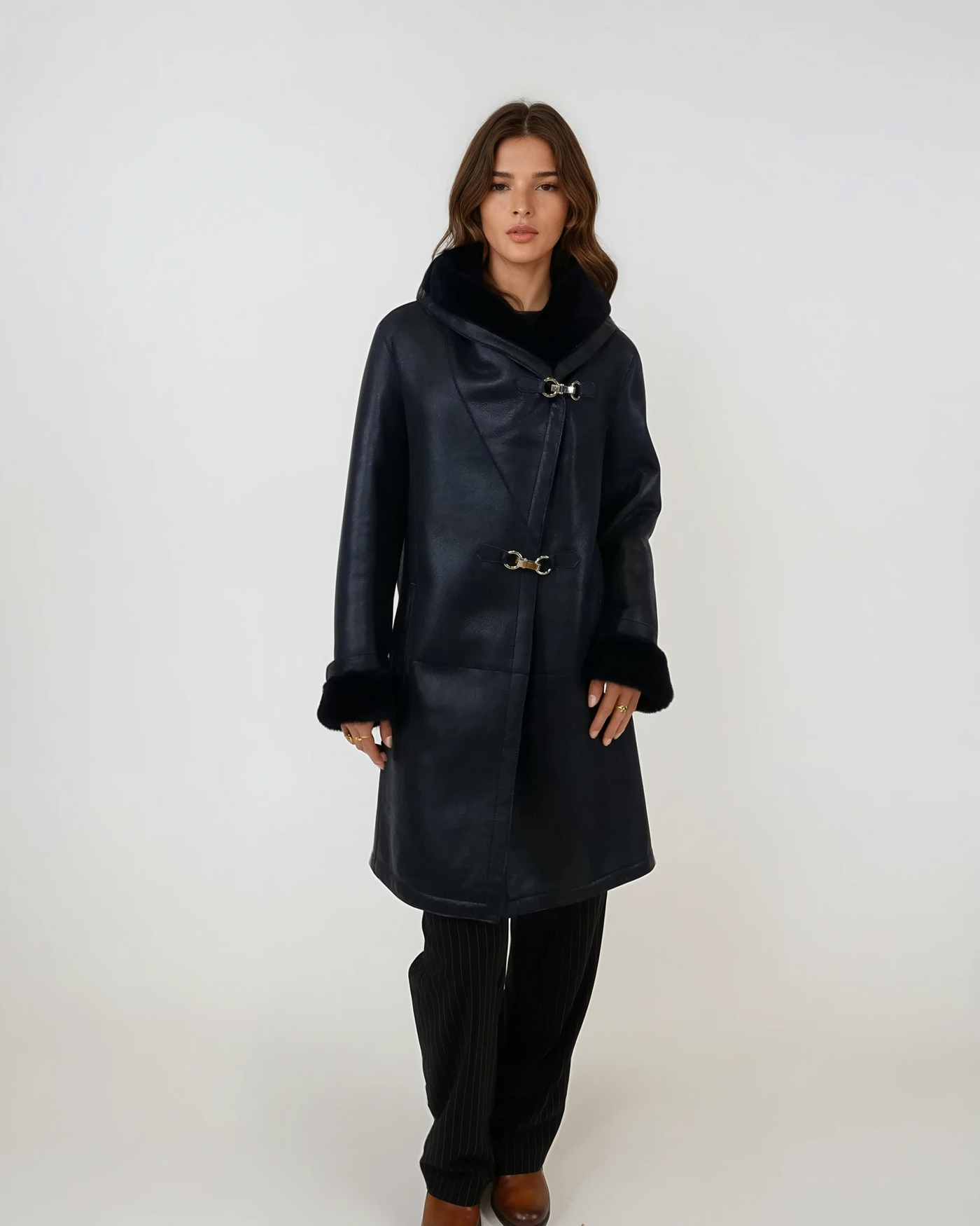 969, 90 cm. - Hood - Nappa Lamb Crack - Women - Navy