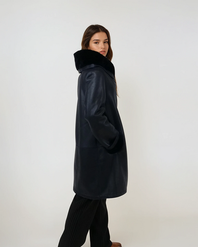 969, 90 cm. - Hood - Nappa Lamb Crack - Women - Navy