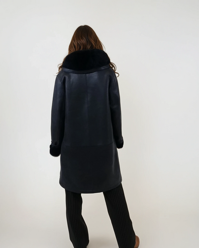 969, 90 cm. - Hood - Nappa Lamb Crack - Women - Navy