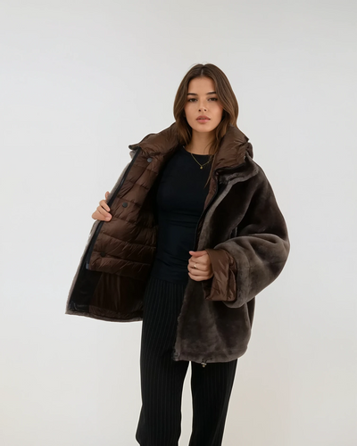 Idane, 69 cm. - Hood - Lamb Straight Hair - Women - Brown