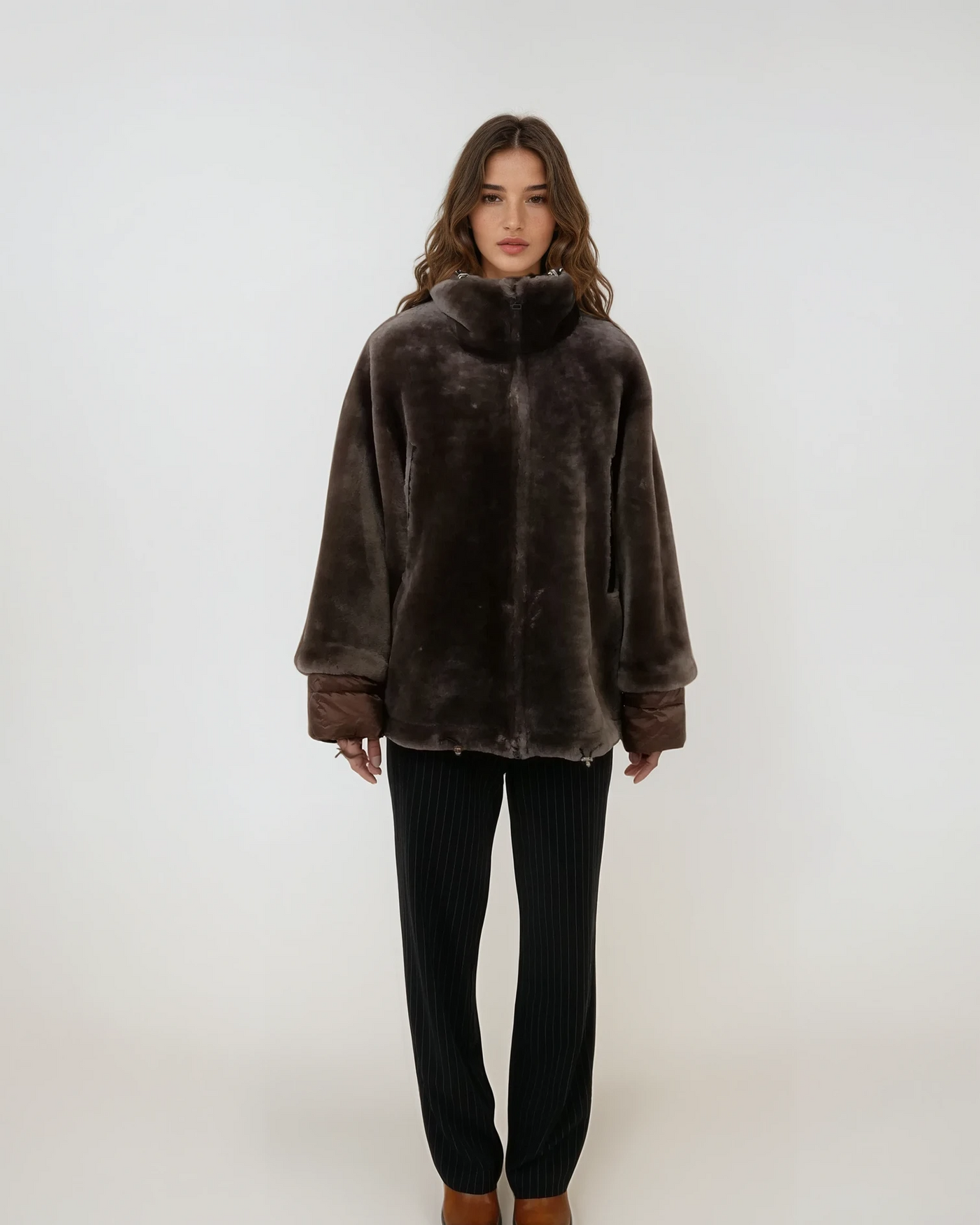 Idane, 69 cm. - Hood - Lamb Straight Hair - Women - Brown