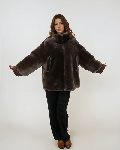 Idane, 69 cm. - Hood - Lamb Straight Hair - Women - Brown