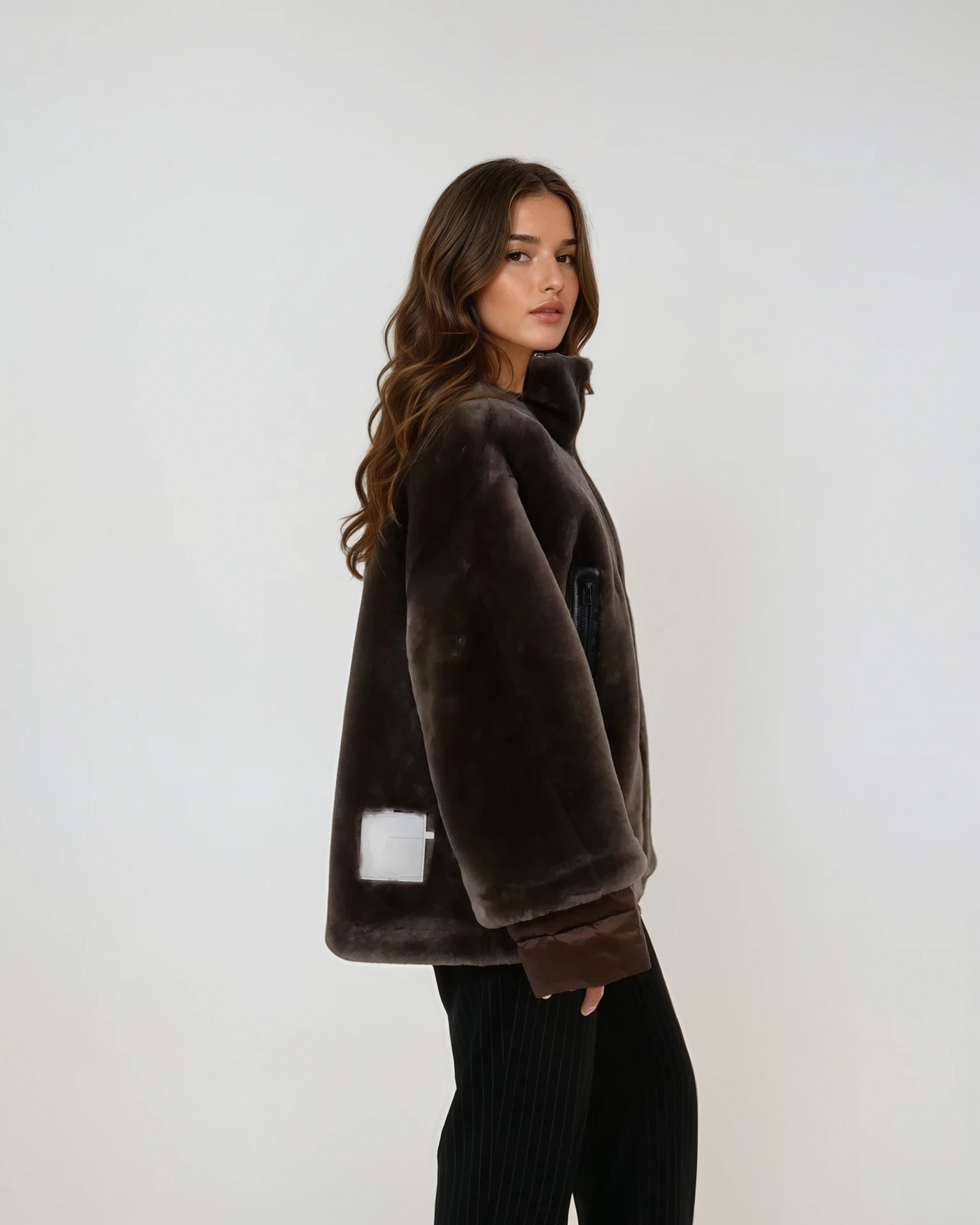 Idane, 69 cm. - Hood - Lamb Straight Hair - Women - Brown