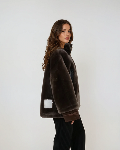 Idane, 69 cm. - Hood - Lamb Straight Hair - Women - Brown