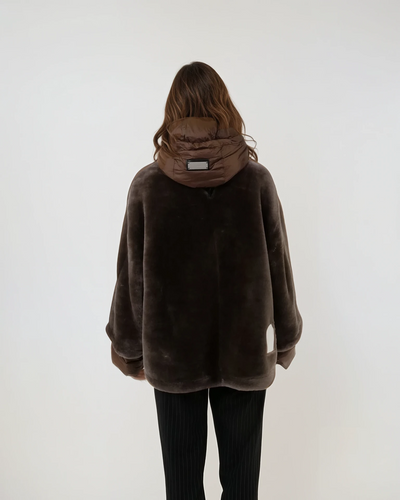Idane, 69 cm. - Hood - Lamb Straight Hair - Women - Brown