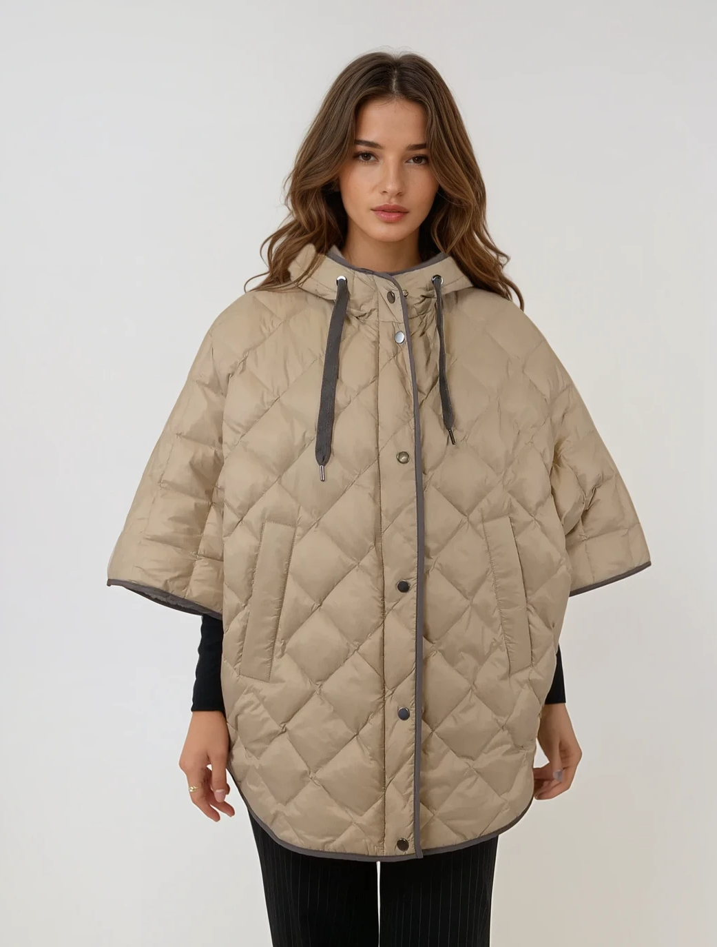 Iseult Poncho, 76 cm. - Textile - Women - Camel