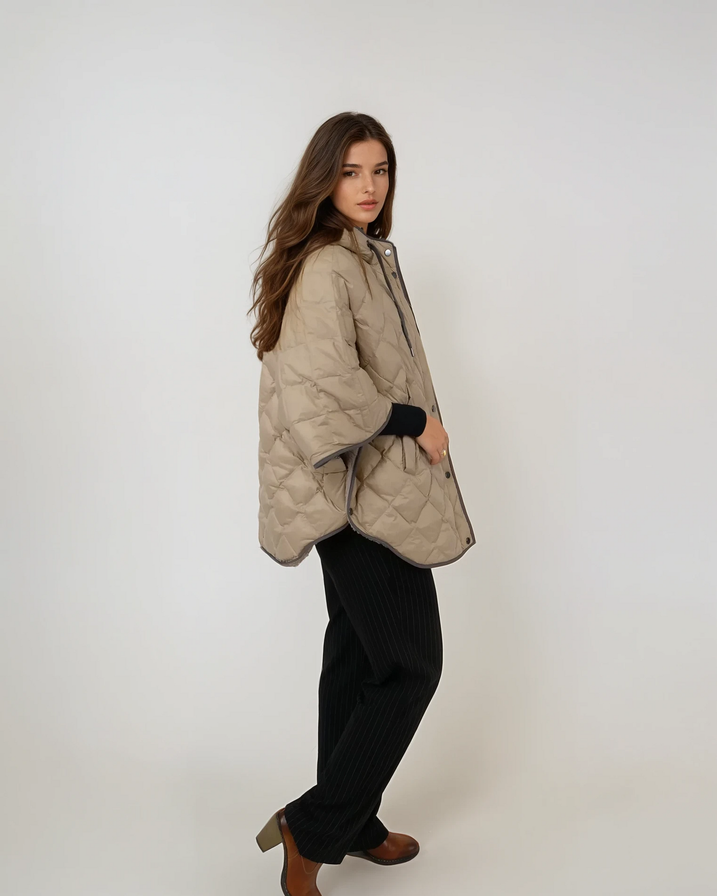 Iseult Poncho, 76 cm. - Textile - Women - Camel