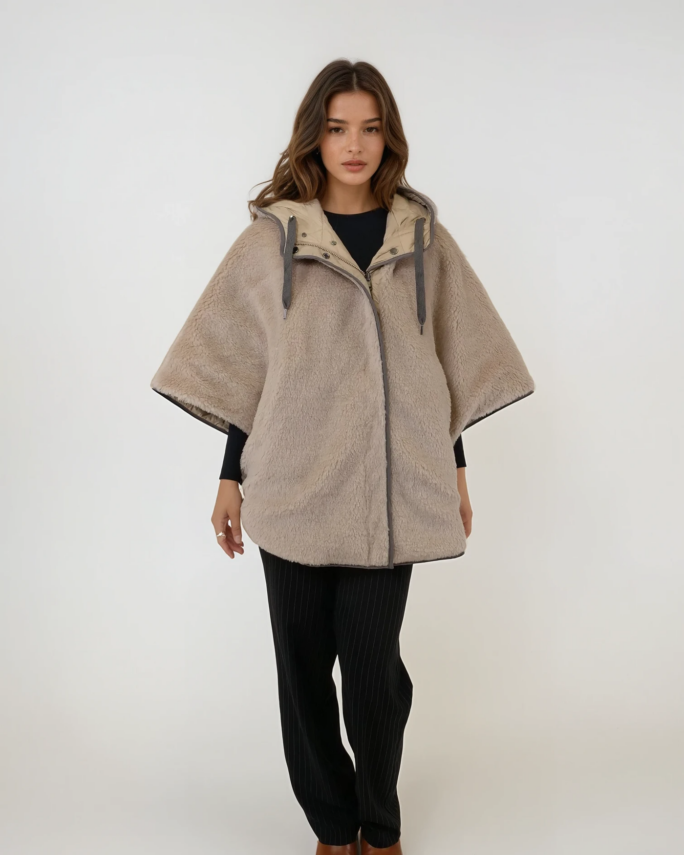 Iseult Poncho, 76 cm. - Textile - Women - Camel