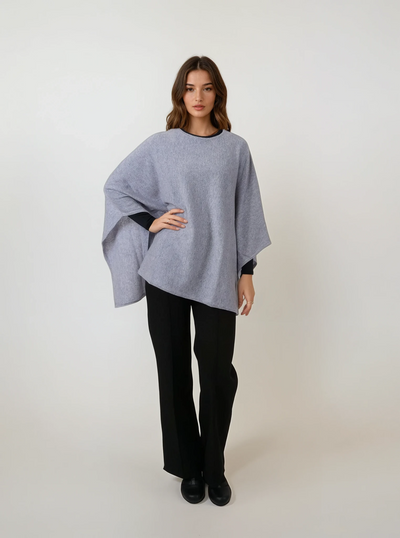 SY-9026 Poncho - 100% Pure Cashmere - Women - Electric Grey