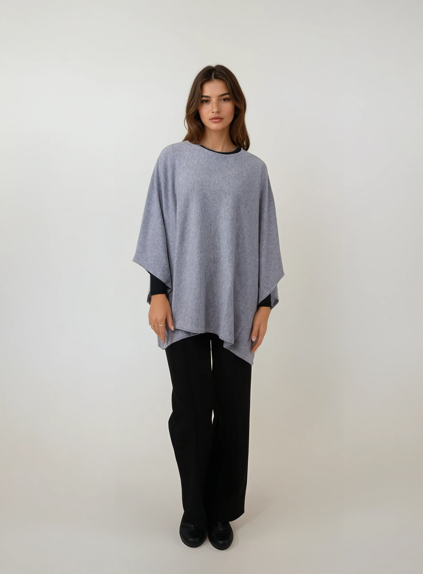SY-9026 Poncho - 100% Pure Cashmere - Women - Electric Grey