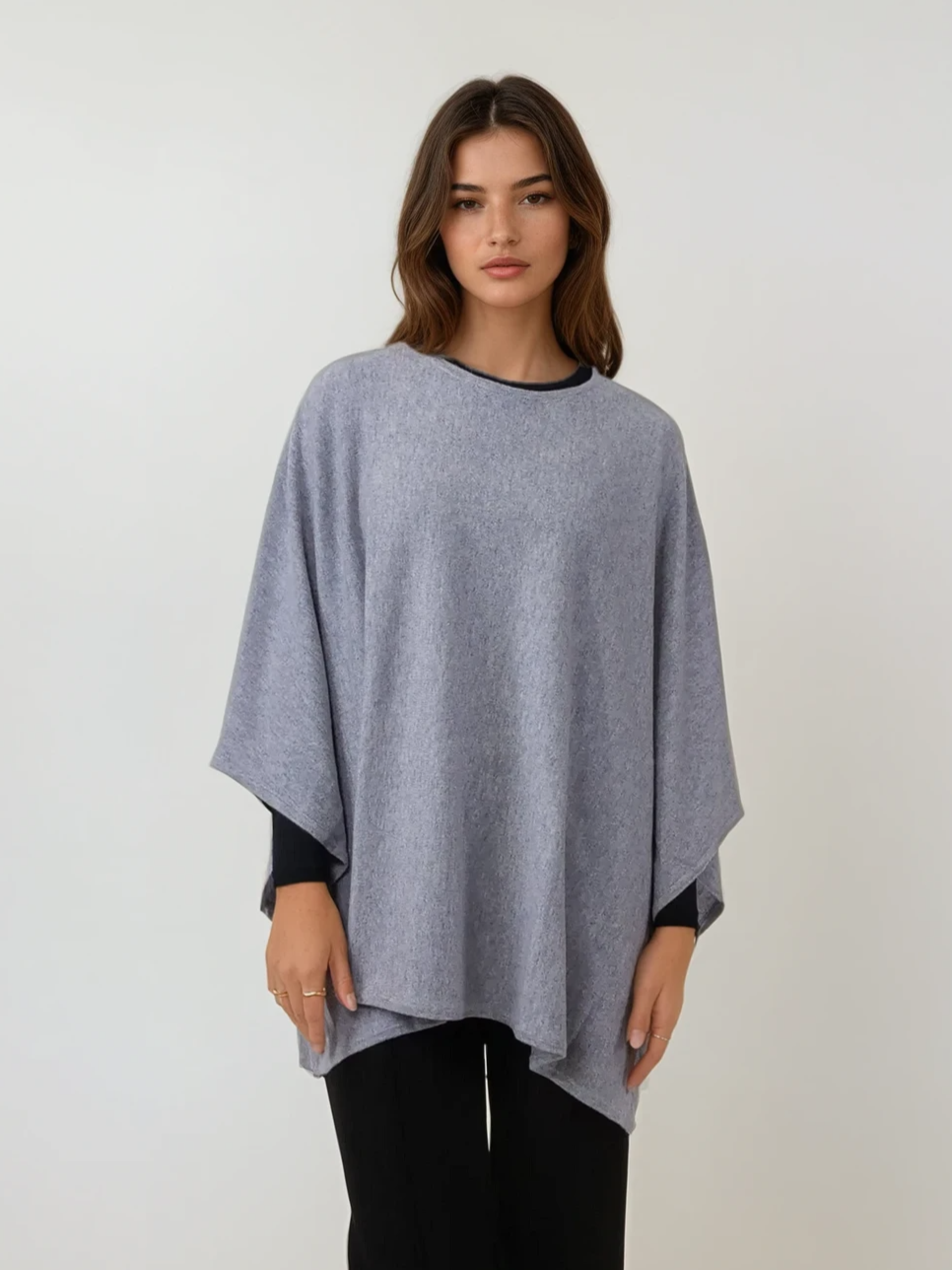 SY-9026 Poncho - 100% Pure Cashmere - Women - Electric Grey