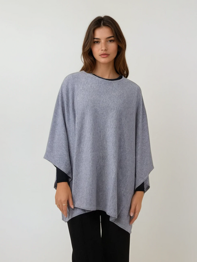 SY-9026 Poncho - 100% Pure Cashmere - Women - Electric Grey