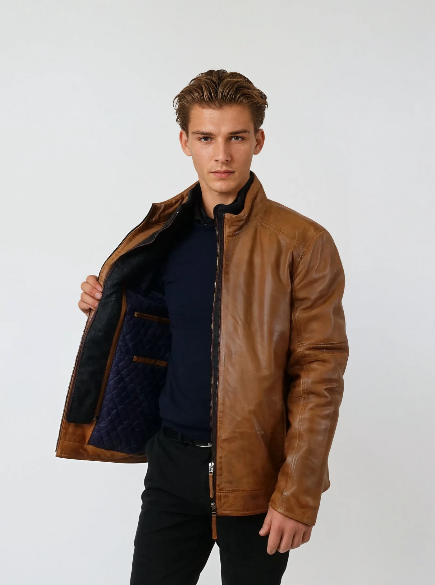 John - Lamb Malli Leather - Man - Tobacco