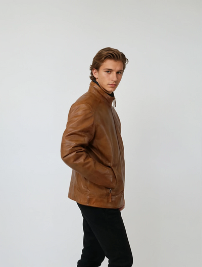 John - Lamb Malli Leather - Man - Tobacco