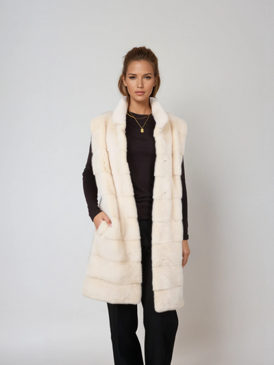 Denise Vest, 90 cm. - Collar - Mink - Women - Ivory