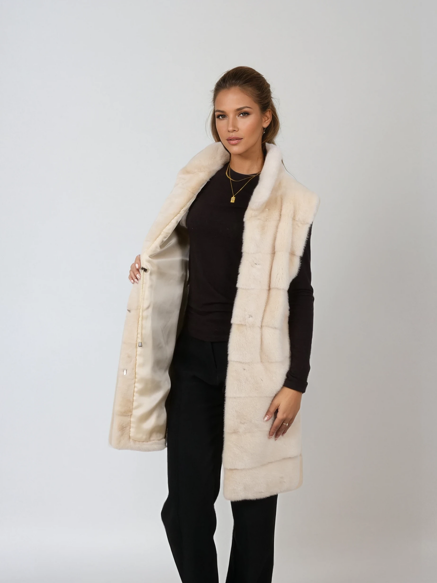 Denise Vest, 90 cm. - Collar - Mink - Women - Ivory