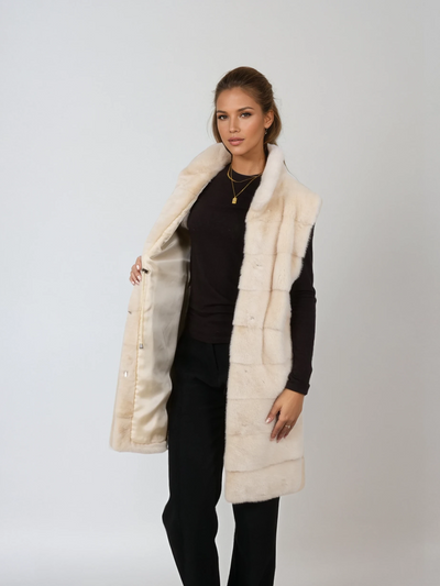 Denise Vest, 90 cm. - Collar - Mink - Women - Ivory