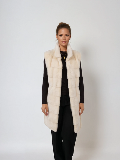 Denise Vest, 90 cm. - Collar - Mink - Women - Ivory