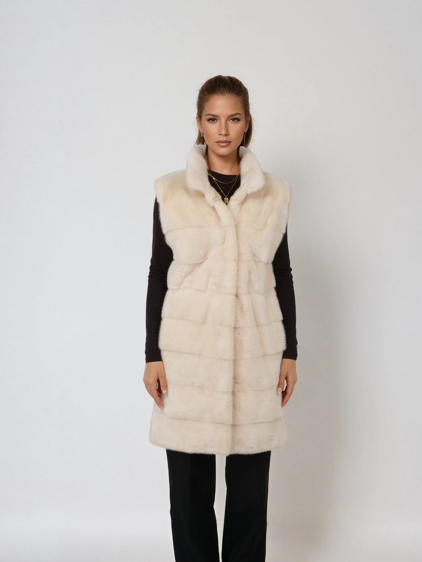 Denise Vest, 90 cm. - Collar - Mink - Women - Ivory