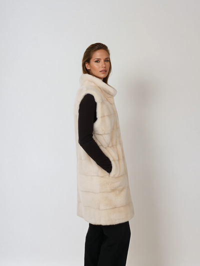 Denise Vest, 90 cm. - Collar - Mink - Women - Ivory