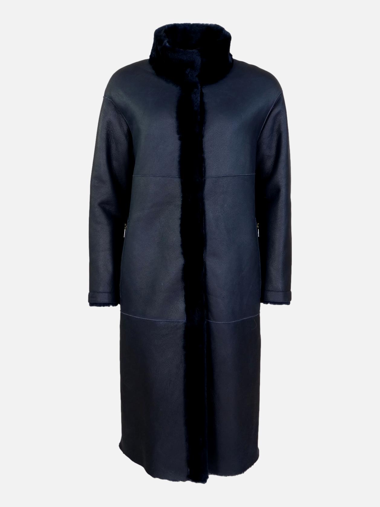 Carol, 105 cm. - Collar - Nappa Lamb Crack - Women - Navy Blue / Lamme Pels - Levinsky - Kvinde