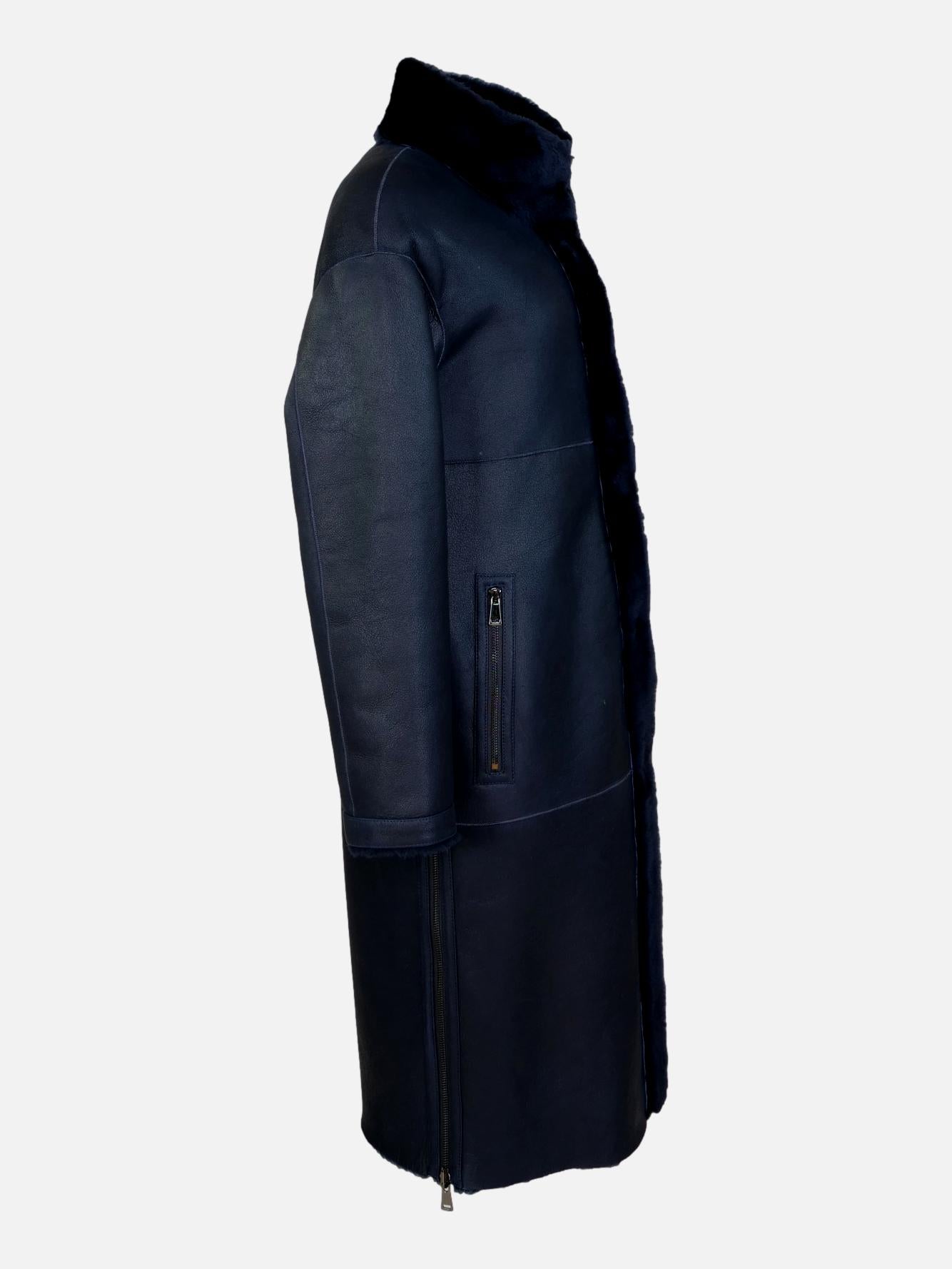 Carol, 105 cm. - Collar - Nappa Lamb Crack - Women - Navy Blue / Lamme Pels - Levinsky - Kvinde