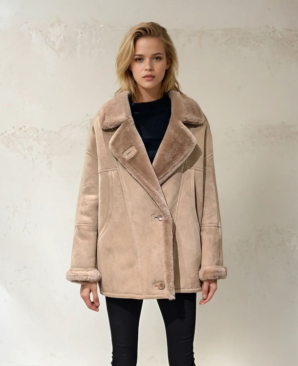 Hervati, 75 cm. - Collar - Suede Lamb - Women - Oak