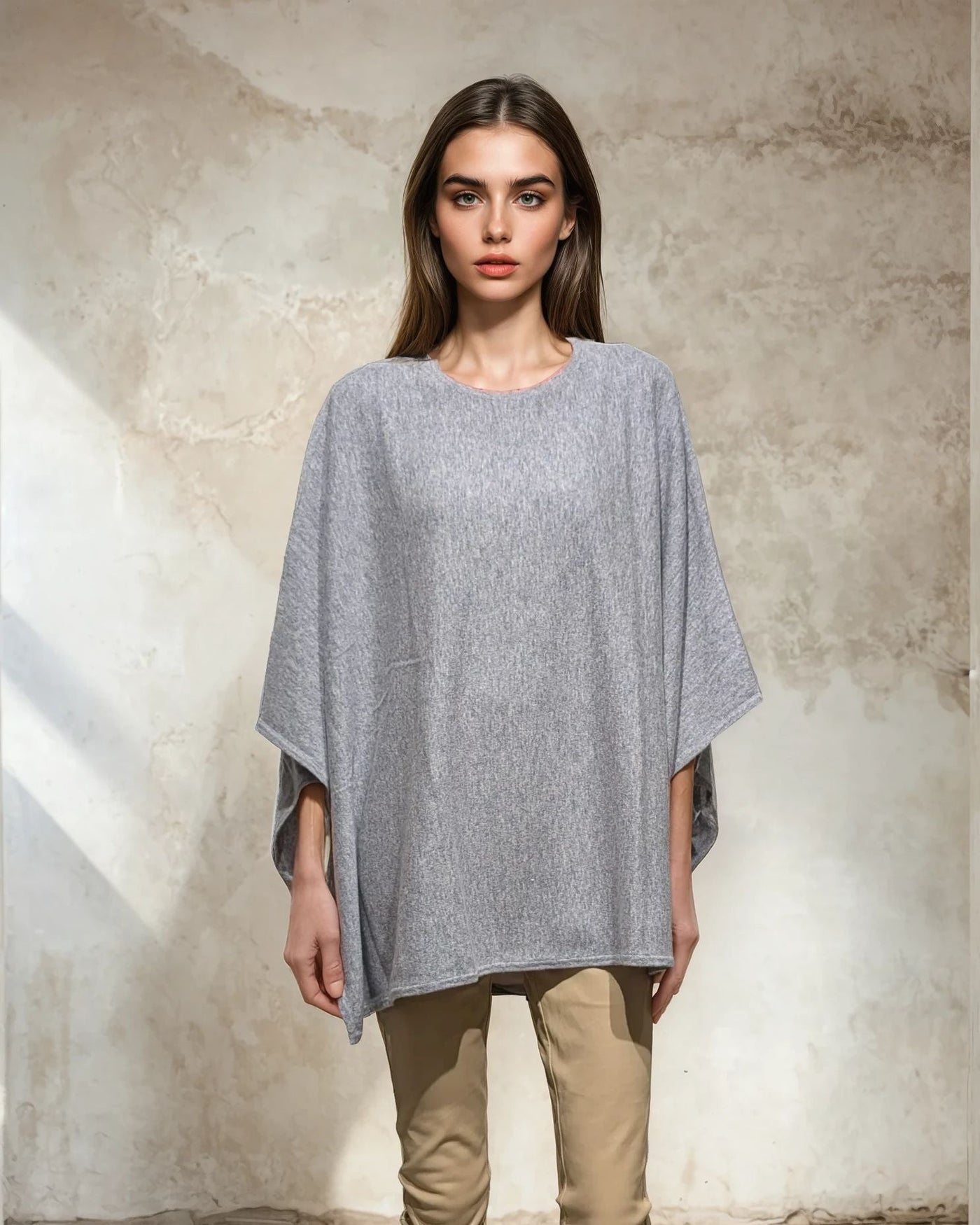 SY-9026 Poncho - 100% Pure Cashmere - Women - Electric Grey