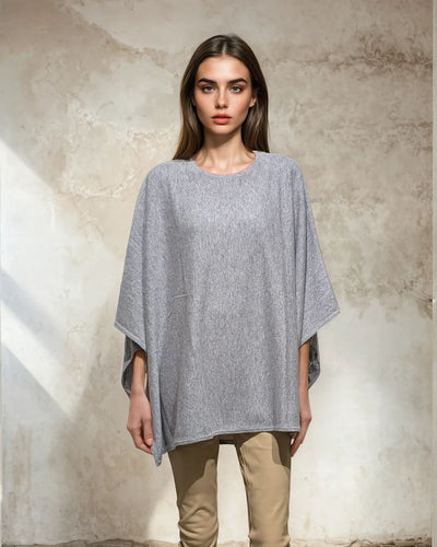 SY-9026 Poncho - 100% Pure Cashmere - Women - Electric Grey