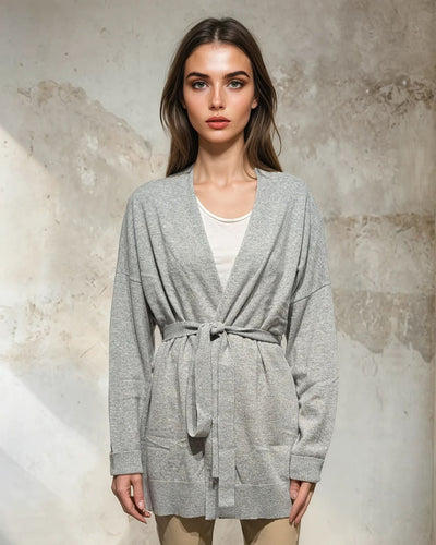 SY-25005 Long Cardigan - 100% Pure Cashmere - Women - Grey