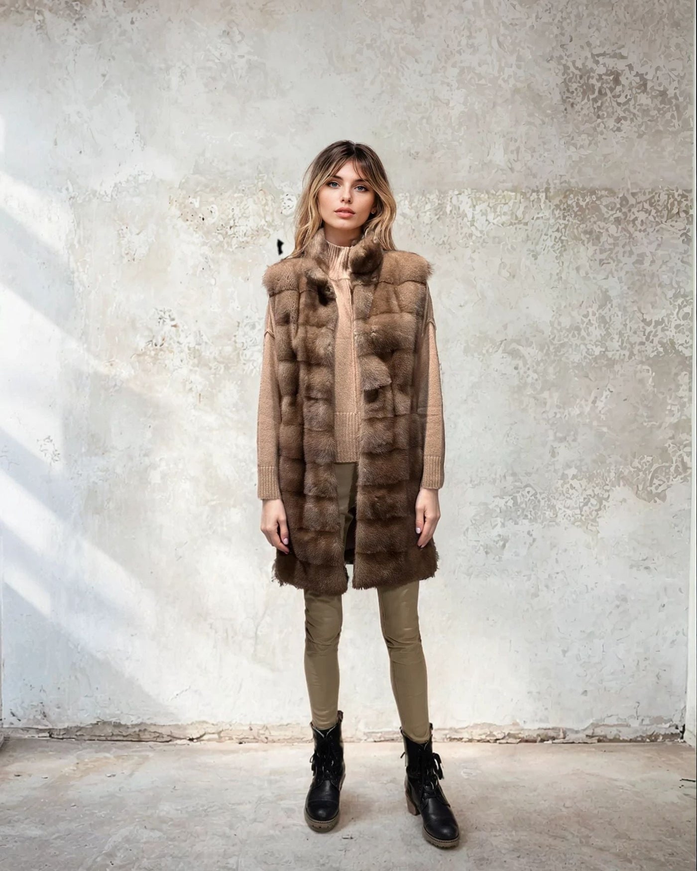 Denise Vest, 90 cm. - Collar - Mink - Women - Brown