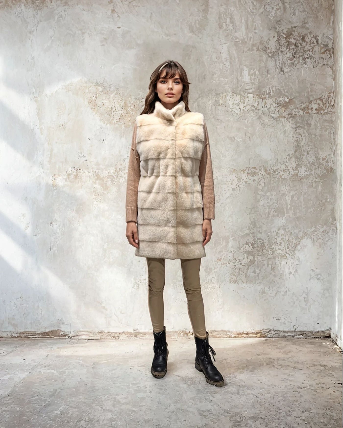 Denise Vest, 90 cm. - Collar - Mink - Women - Ivory