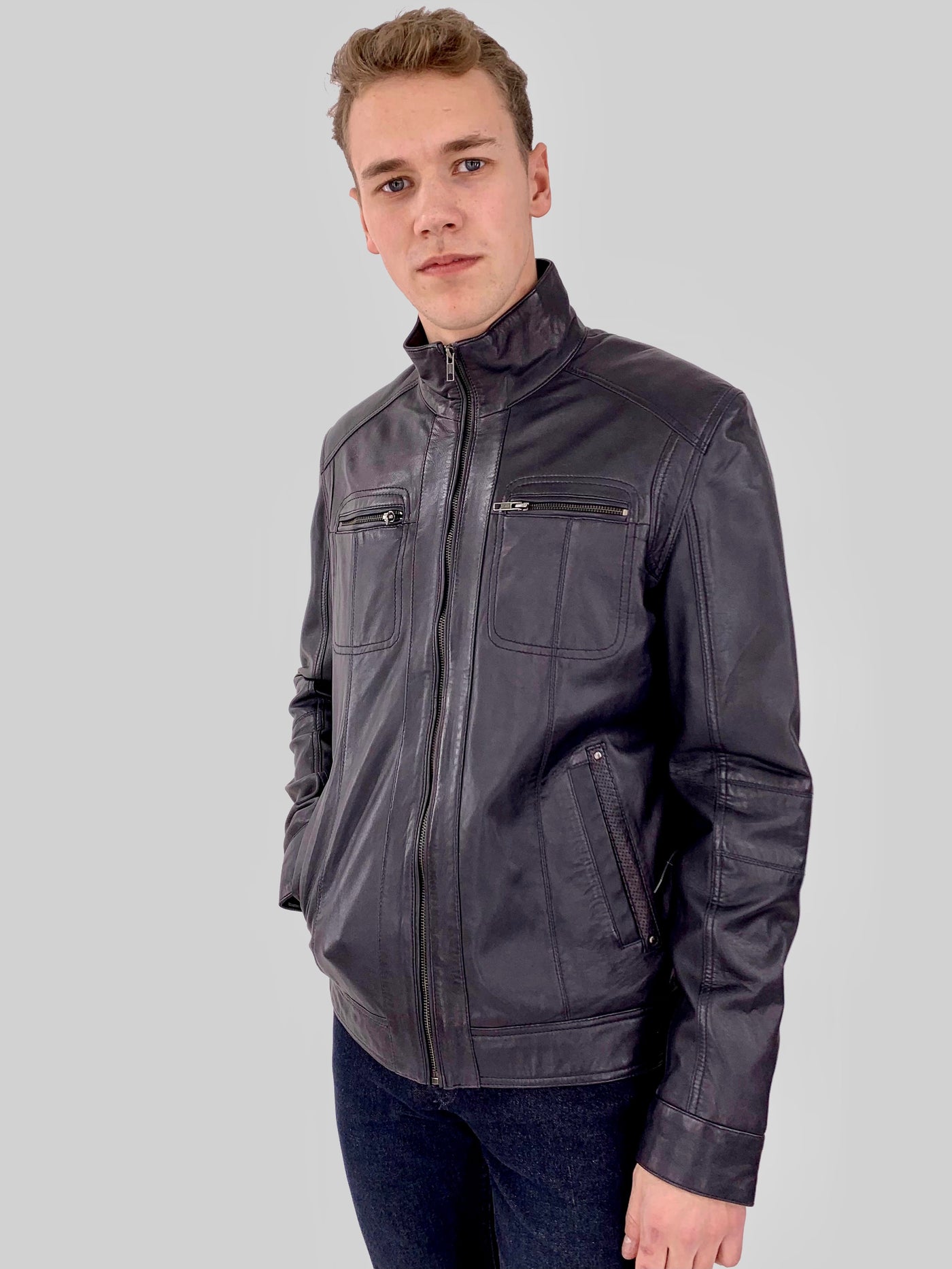 51540 - Lamb Glove Leather - Man - Navy / Læderjakke