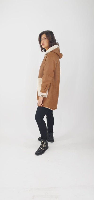 Daisy, 90 cm. - Hood - Nappa Lamb Crack - Women - Cognac