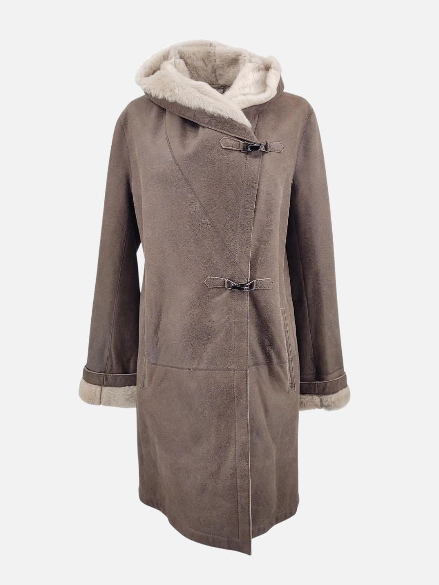 969, 90 cm. - Hood - Nappa Lamb Crack Washed -Women - Brown / Lamme Pels - Levinsky - Kvinde