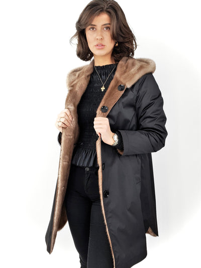 DPW98115-1, 92 cm. - Hood - Textile - Mink - Women - Black