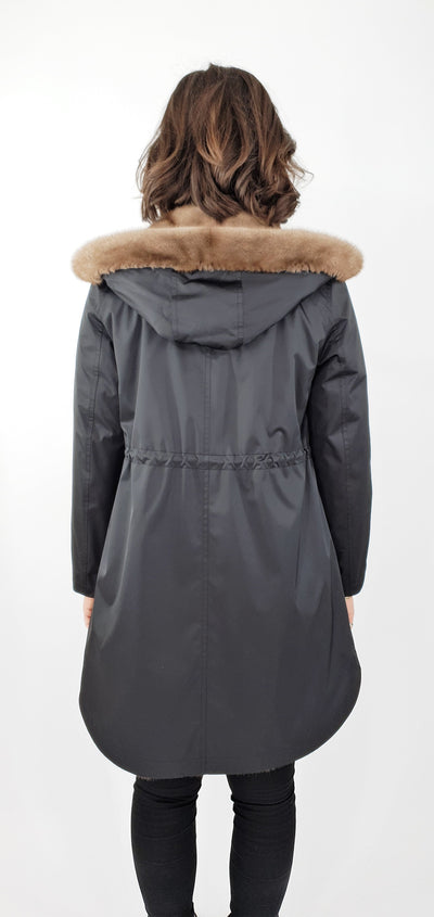 DPW98115-1, 92 cm. - Hood - Textile - Mink - Women - Black