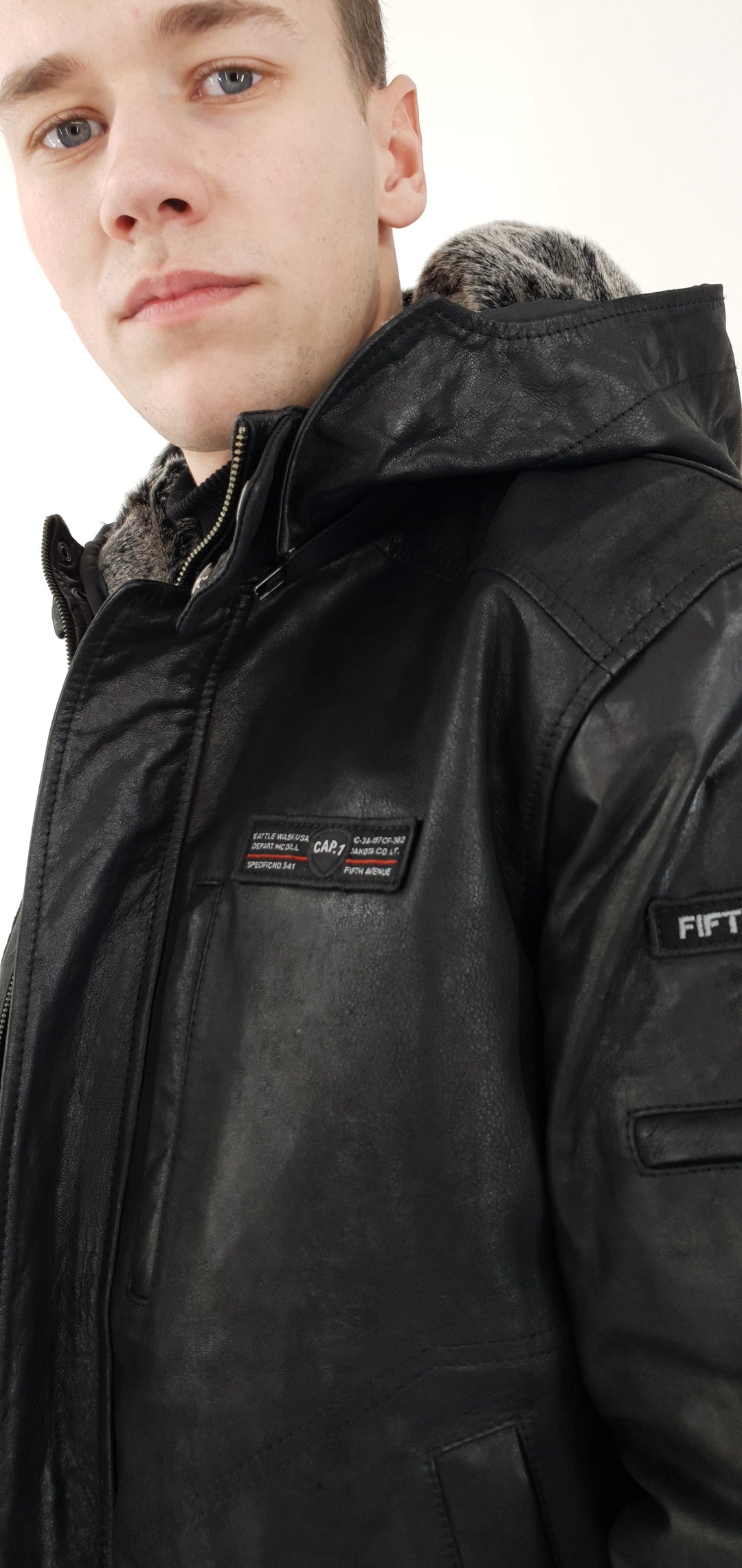 Captain - Hood - Goat Distress Leather - Man - Jet Black Captain - Hood - Goat Distress Leather - Man - Jet Black